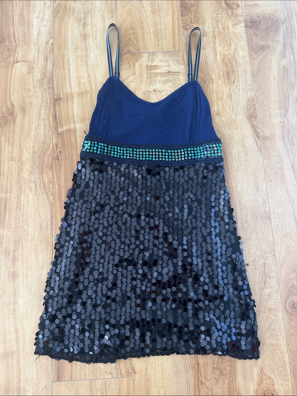 Free People Navy Ribbed Tank with Striped Strap Detail